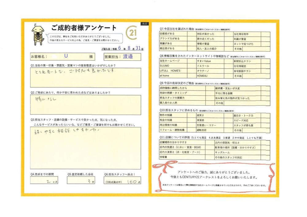 R6年　8月31日　入間市　U様